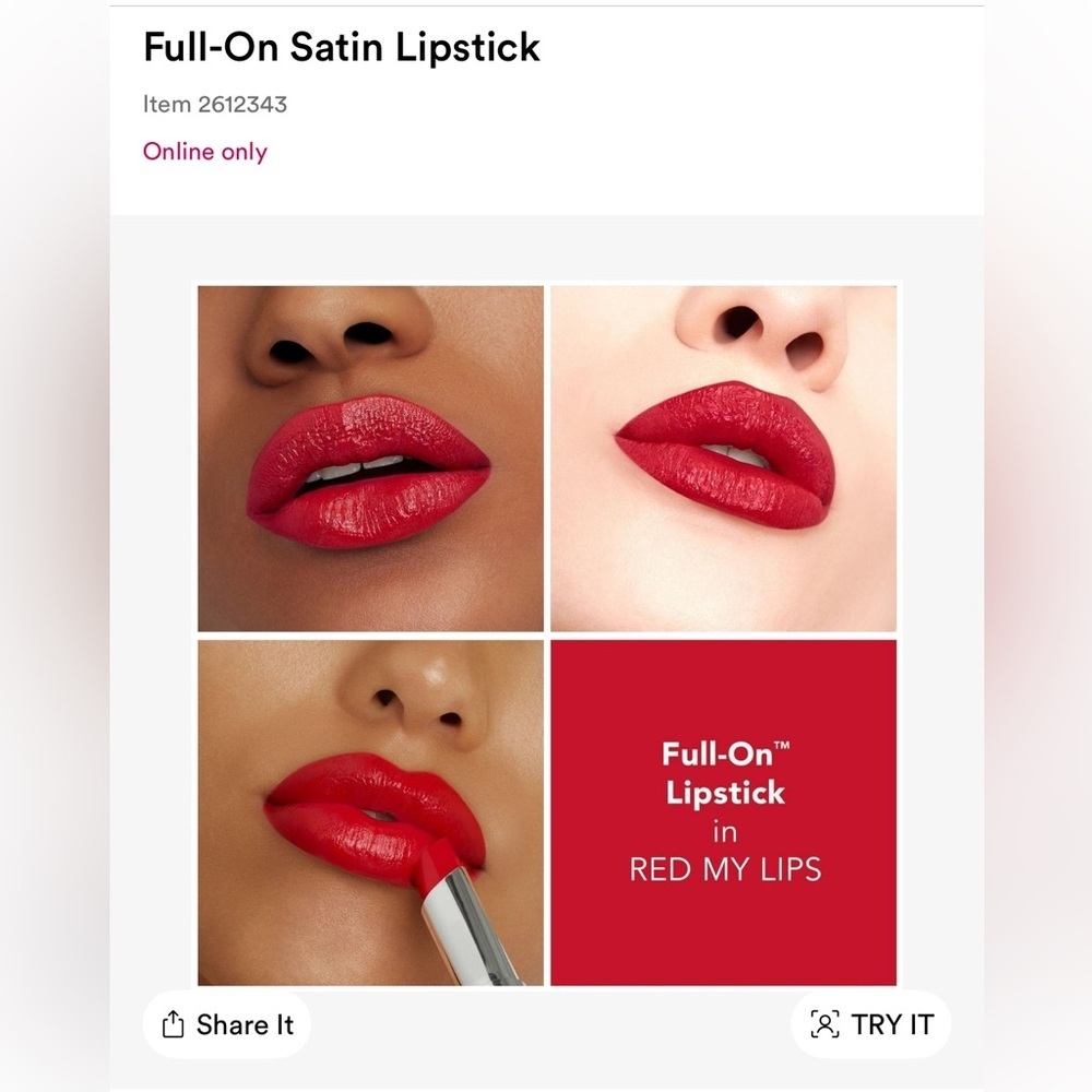 NIB Buxom Full-On Plumping Lipstick, Satin, Red My Lips
